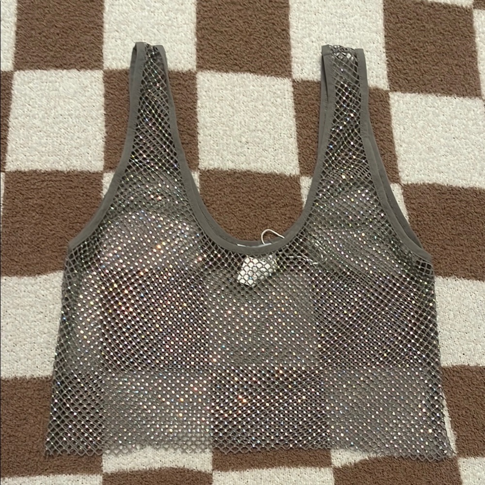 Gray Embellished Crop Tank Top